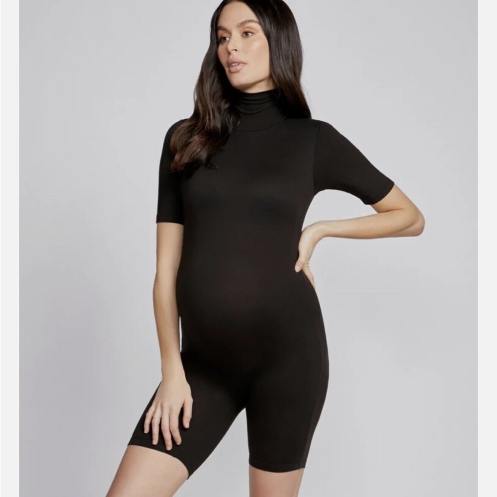 Maternity Black Short-Sleeve Turtleneck Bodysuit